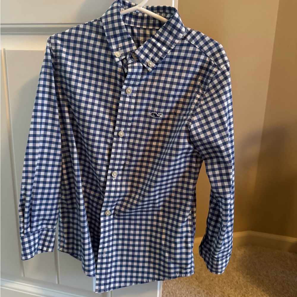 Vineyard Vines Boys Performance Blue and White Checkered Shirt